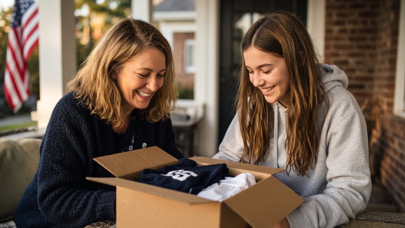 A parcel left beside a residential front door after delivery